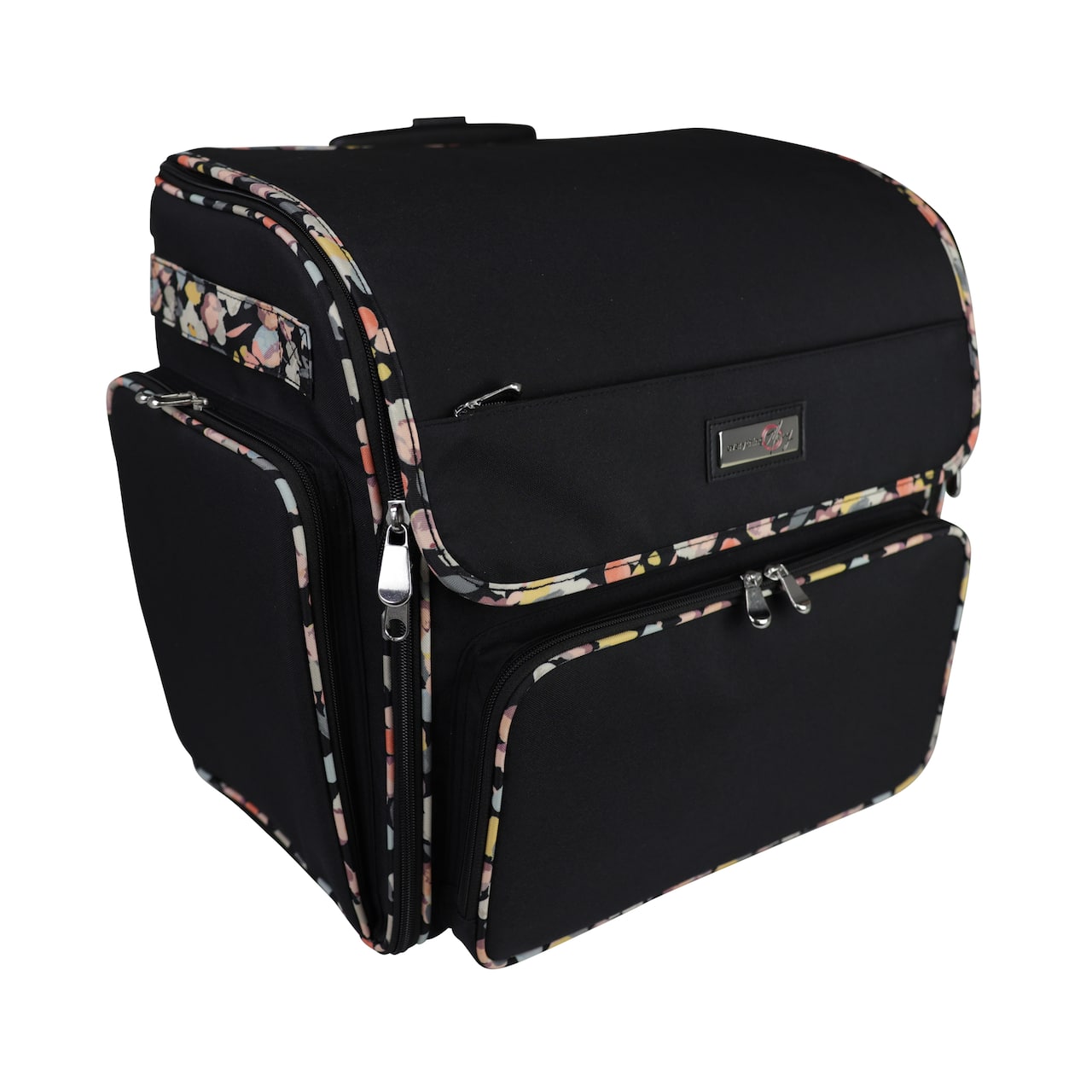 Everything Mary Black Floral Deluxe Collapsible Rolling Craft Bag